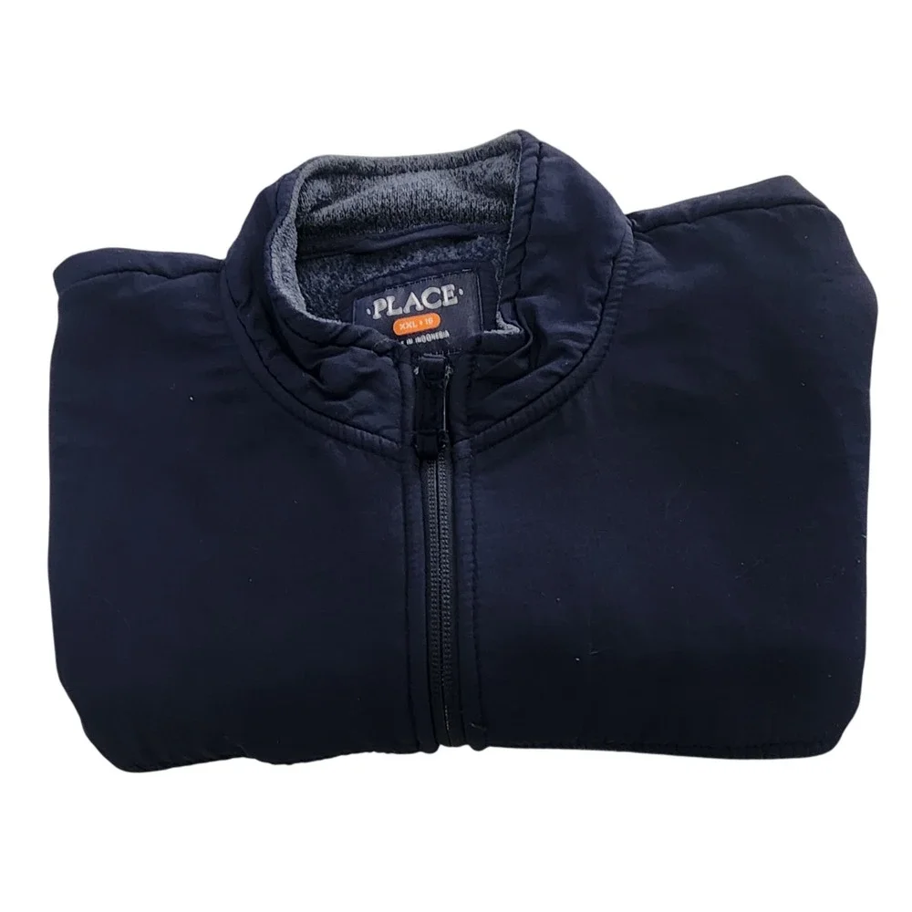 Children's Place Boys‎ Blue Fleece Full Zip Jacket XXL (16) Two Tone Sweatshirt